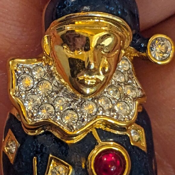 RARE Vintage Carucci Pierrot Harlequin Clown Brooch – Enamel & Rhinestones, 2.5” - Picture 11 of 11